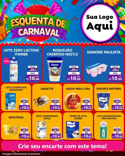 Modelo de Rede Social para Feed Instagram com o tema Esquenta de Carnaval para Frios e Laticínios