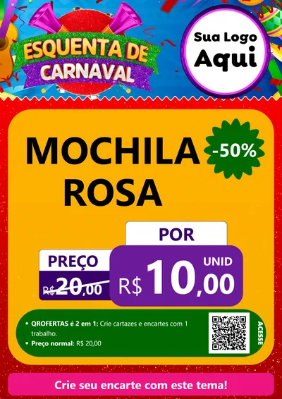 Modelo de Cartaz para Cartaz A4 Vertical com o tema Esquenta de Carnaval para Papelaria