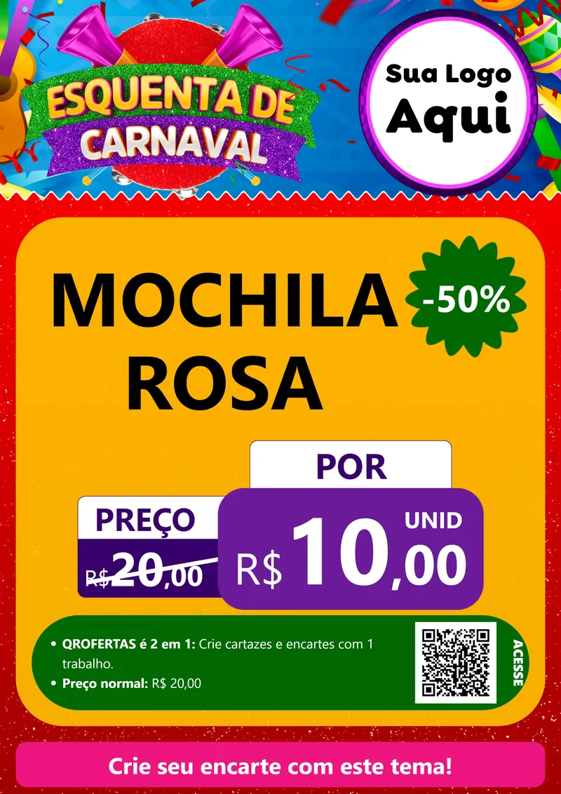 Modelo de Cartaz para Cartaz A4 Vertical com o tema Esquenta de Carnaval para Papelaria
