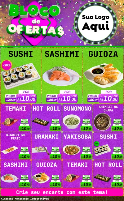 Modelo de Encarte para Encarte Grande com o tema Bloco de Ofertas para Comida japonesa