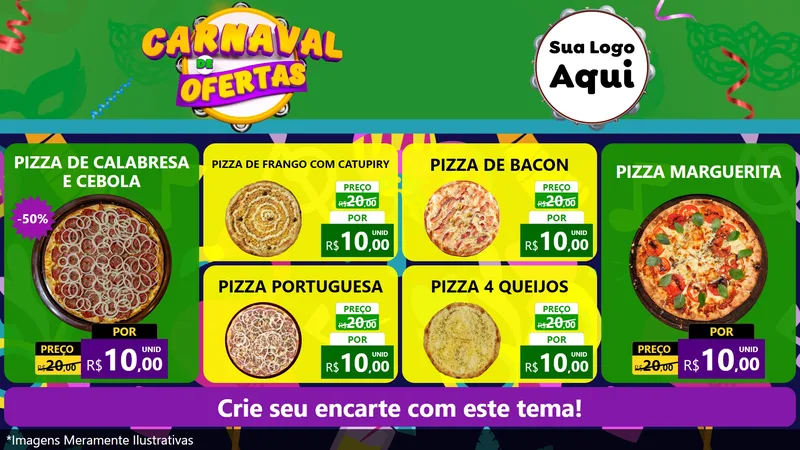 Modelo de TV para TV Horizontal com o tema Carnaval de Ofertas para Pizzaria