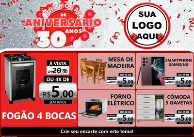 Modelo de Encarte para Encarte A4 Horizontal com o tema Promoção de Aniversário - 30 Anos para Móveis e Eletro