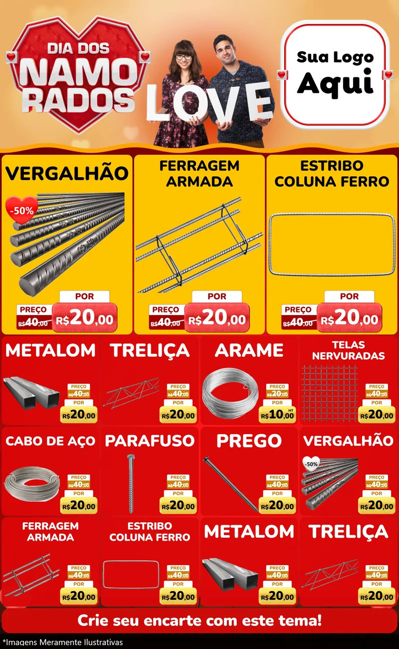 Modelo de Encarte para Encarte Grande com o tema Dia dos Namorados para Ferragens
