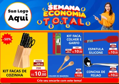 Modelo de Encarte para Encarte A4 Horizontal com o tema Semana Economia Total para Utilidades Domésticas