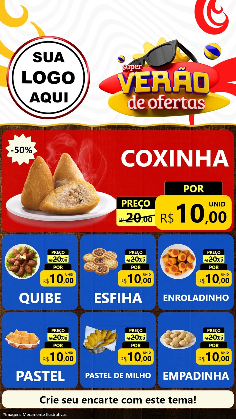 Modelo de Rede Social para Stories com o tema Super Verão de Ofertas para Salgadaria