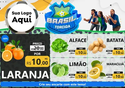 Modelo de Encarte para Encarte A4 Horizontal com o tema Brasil Torcida - Copa para Hortifrúti