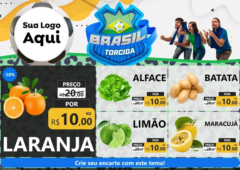 Modelo de Encarte para Encarte A4 Horizontal com o tema Brasil Torcida - Copa para Hortifrúti