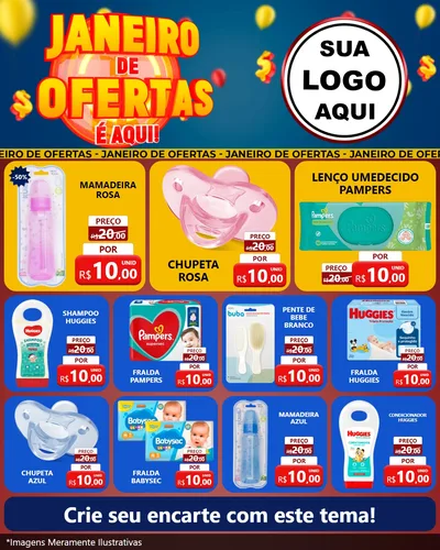 Modelo de Rede Social para Feed Instagram com o tema Janeiro de Ofertas É Aqui! para Bebês