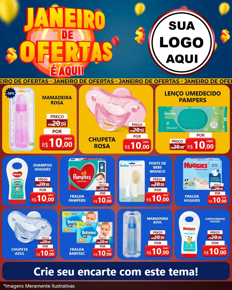 Modelo de Rede Social para Feed Instagram com o tema Janeiro de Ofertas É Aqui! para Bebês