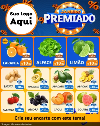 Modelo de Rede Social para Feed Instagram com o tema Janeiro Premiado para Hortifrúti