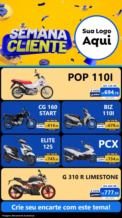 Modelo de TV para TV Vertical com o tema Semana do Cliente para Concessionaria de Motos