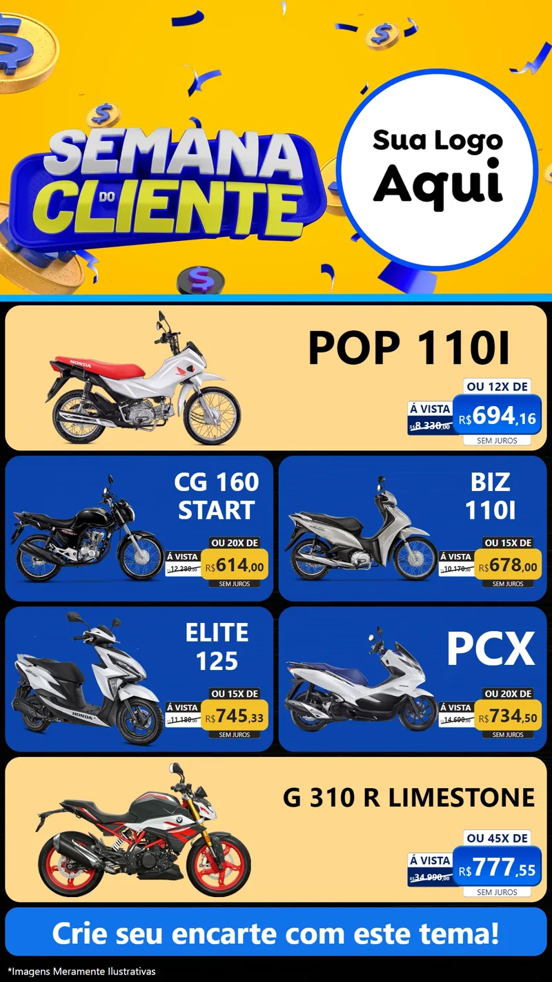 Modelo de TV para TV Vertical com o tema Semana do Cliente para Concessionaria de Motos