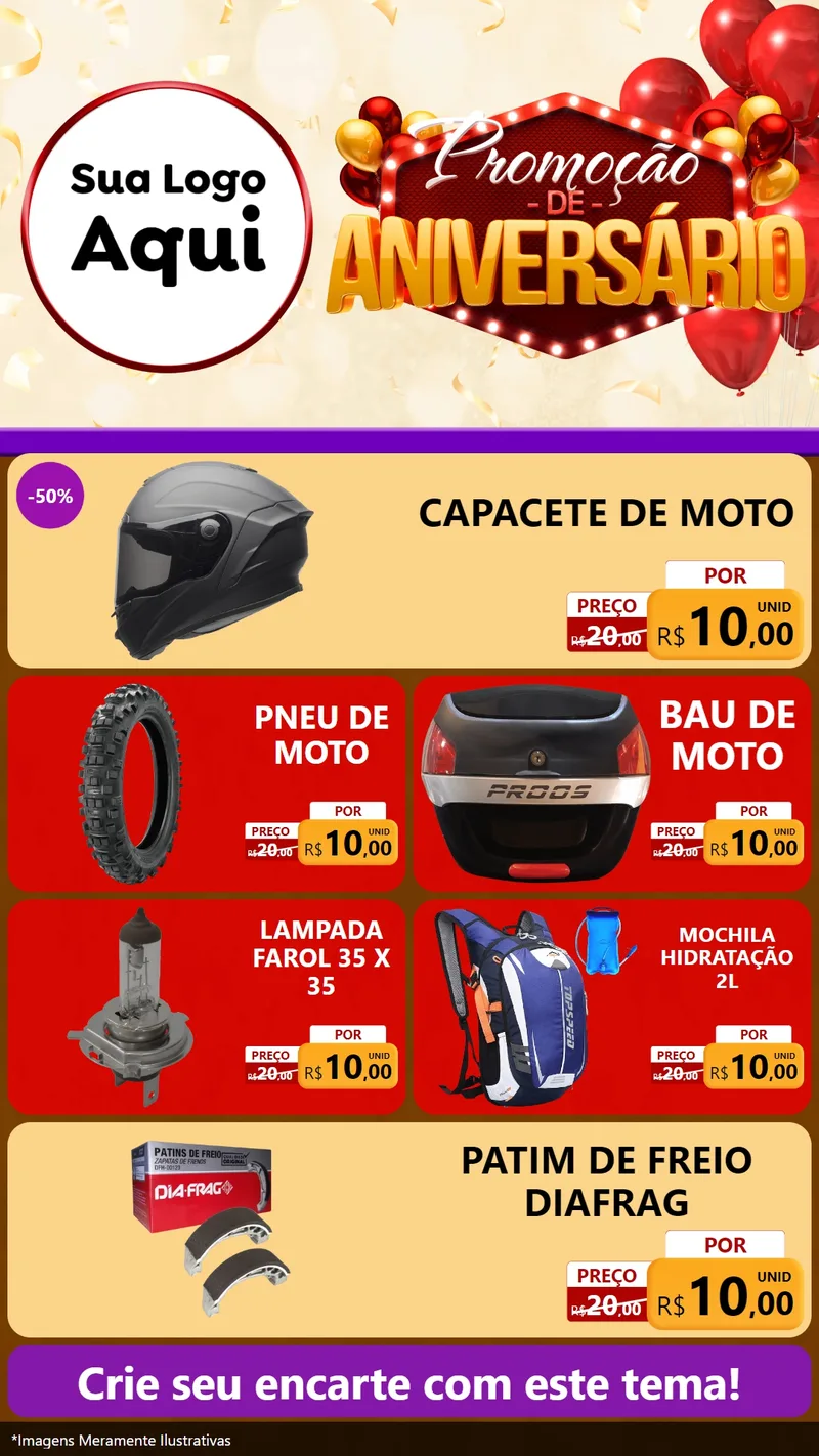 Modelo de TV para TV Vertical com o tema Promoção de Aniversário para Moto peças