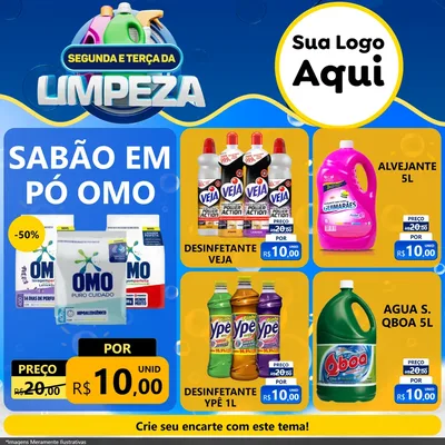 Modelo de Rede Social para Feed Facebook com o tema Segunda e Terça da Limpeza para Produtos de Limpeza