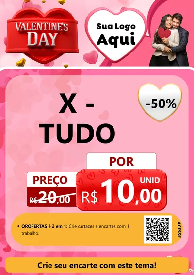 Modelo de Cartaz para Cartaz A4 Vertical com o tema Valentine's Day para Hamburgueria