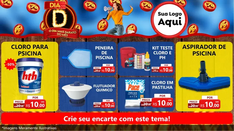 Modelo de TV para TV Horizontal com o tema Dia D - O Dia Mais Barato Do Mês para Produtos para Piscina