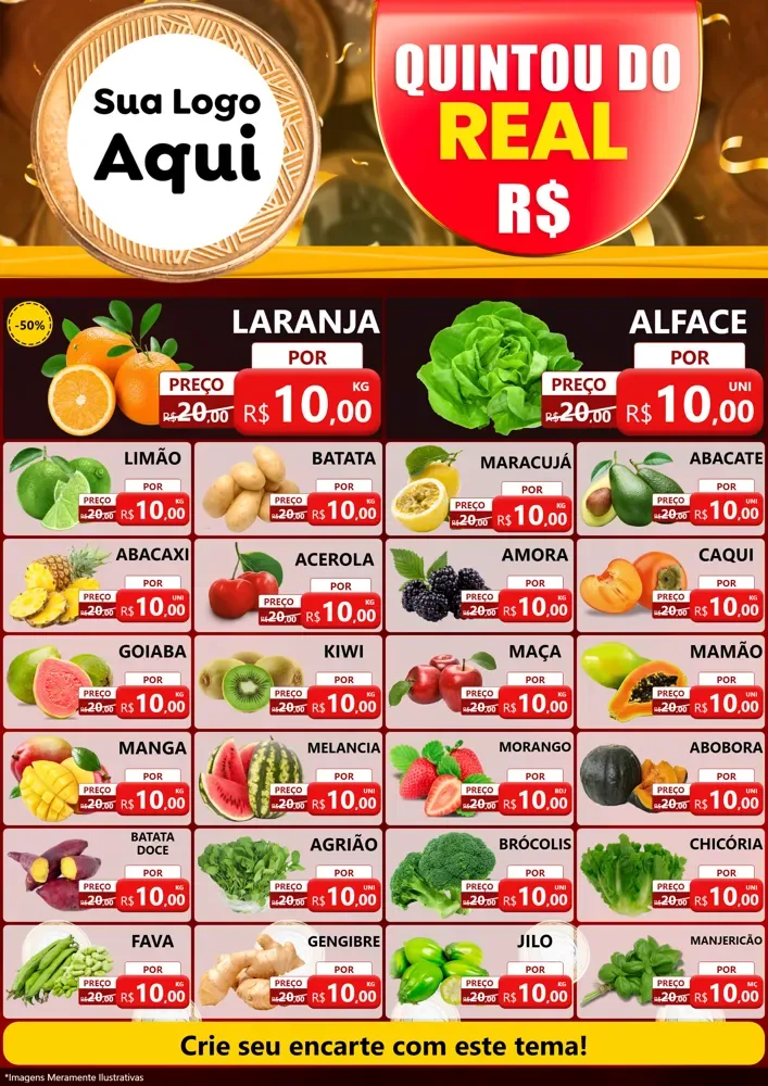 Modelo de Encarte para Encarte A4 Vertical com o tema Quintou do Real para Hortifrúti
