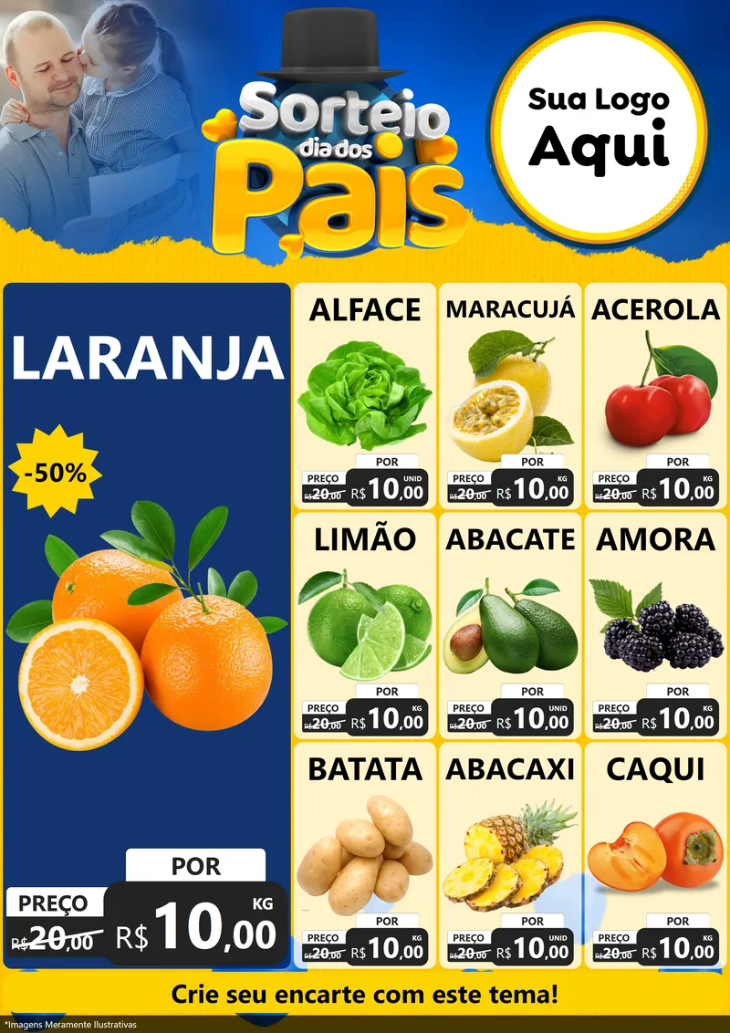 Modelo de Encarte para Encarte A4 Vertical com o tema Sorteio Dia Dos Pais para Hortifrúti