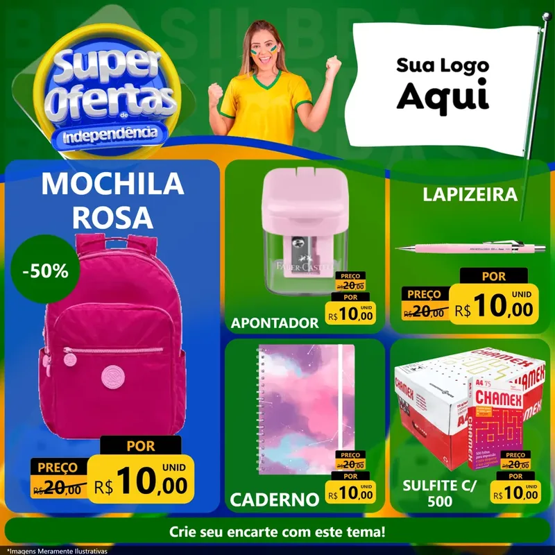 Modelo de Rede Social para Feed Facebook com o tema Super Ofertas de Independência para Papelaria