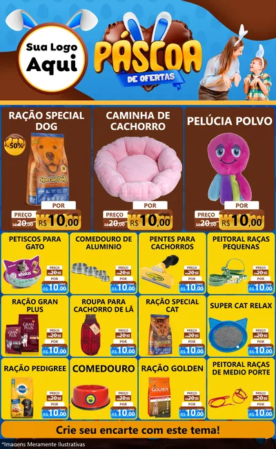 Modelo de Encarte para Encarte Grande com o tema Páscoa de Ofertas para Pet Shop