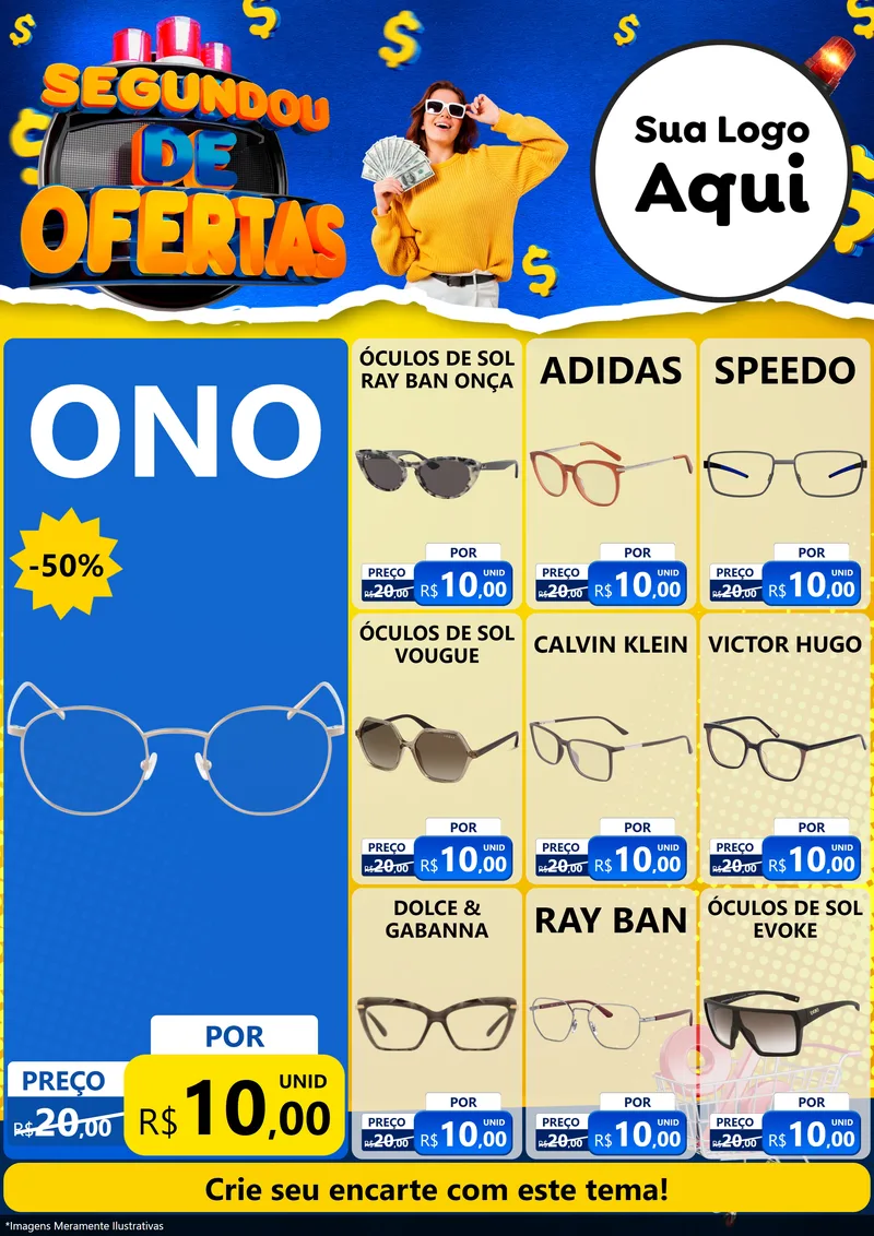 Modelo de Encarte para Encarte A4 Vertical com o tema Segundou de Ofertas para Óticas