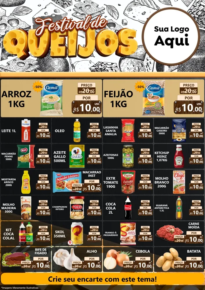 Modelo de Encarte para Encarte A4 Vertical com o tema Festival de Queijos para Supermercado