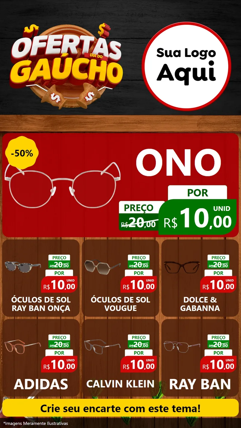Modelo de Rede Social para Stories com o tema Ofertas Dia do Gaúcho para Óticas