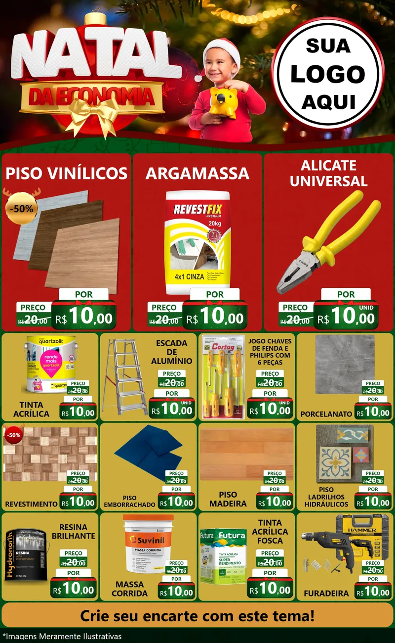 Modelo de Encarte para Encarte Grande com o tema Natal da Economia para Material para Construção