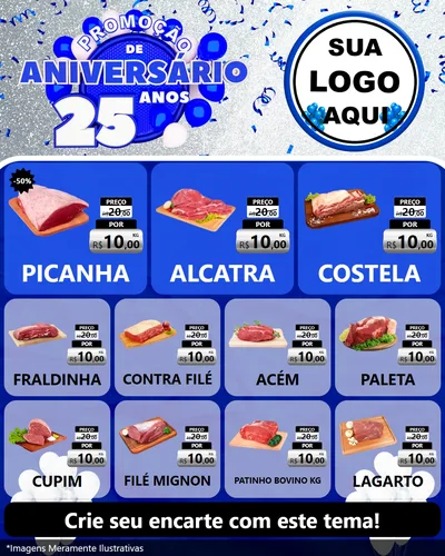 Modelo de Rede Social para Feed Instagram com o tema Promoção de Aniversário - 25 Anos para Açougue