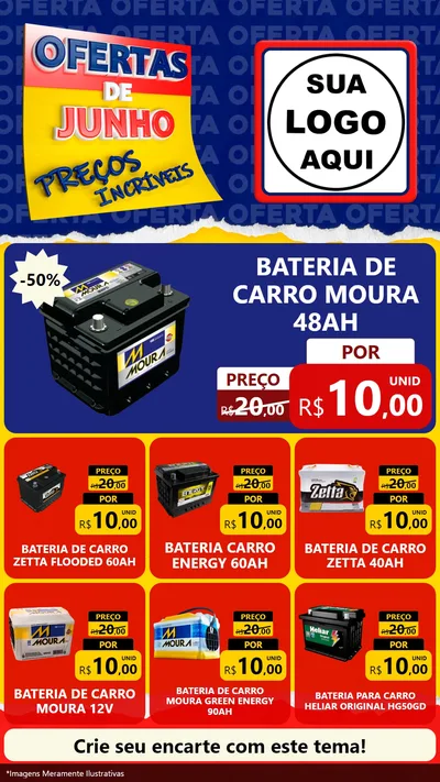 Modelo de Rede Social para Stories com o tema Ofertas de Junho - Preços Incríveis para Baterias Elétricas