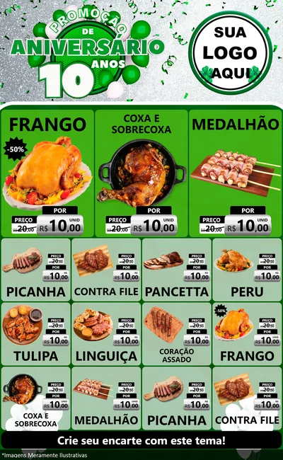 Modelo de Encarte para Encarte Grande com o tema Promoção de Aniversário - 10 Anos para Assados