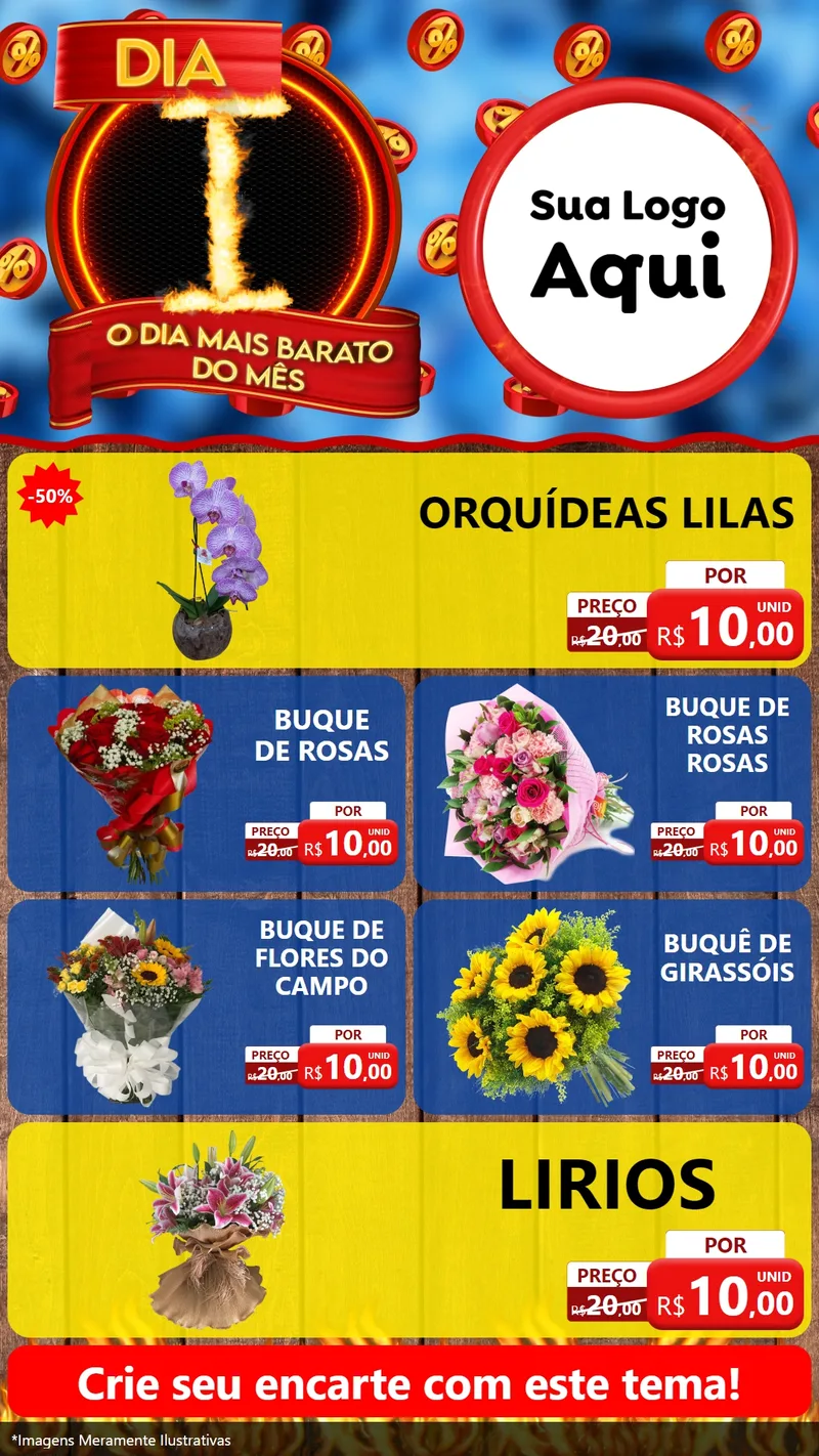 Modelo de TV para TV Vertical com o tema Dia I - O Dia Mais Barato Do Mês para Floricultura e jardim