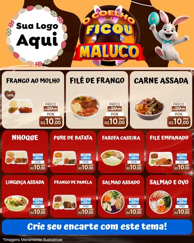 Modelo de Rede Social para Feed Instagram com o tema O Coelho Ficou Maluco - Páscoa para Restaurante