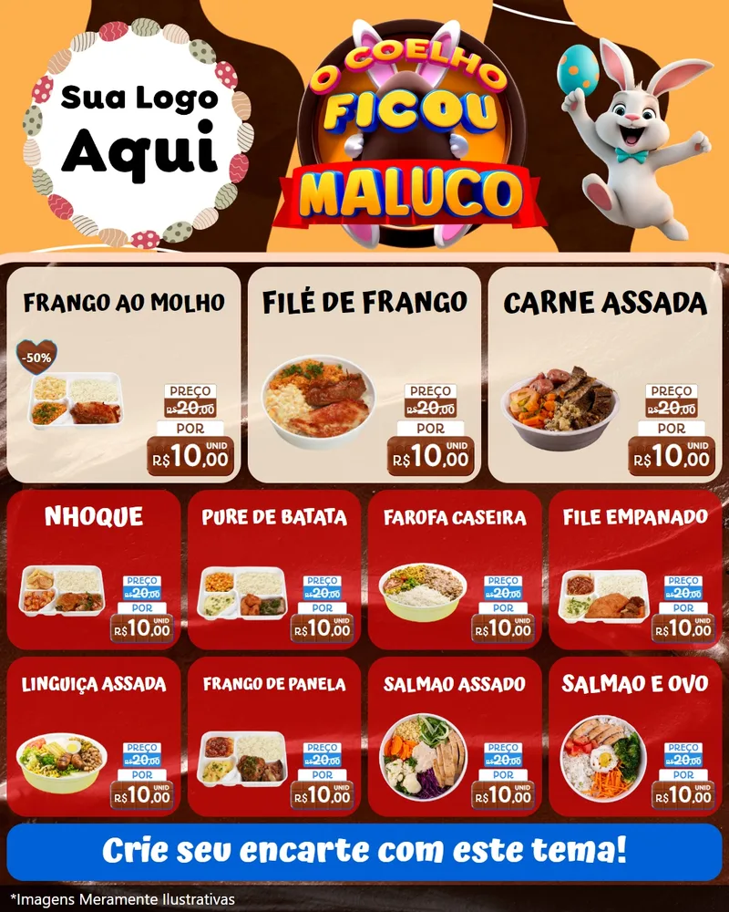Modelo de Rede Social para Feed Instagram com o tema O Coelho Ficou Maluco - Páscoa para Restaurante