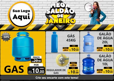 Modelo de Encarte para Encarte A4 Horizontal com o tema Mega Saldão de Janeiro para Água e gás