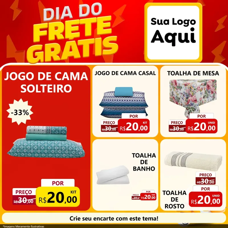 Modelo de Rede Social para Feed Facebook com o tema Dia do Frete Grátis para Cama, Mesa e Banho