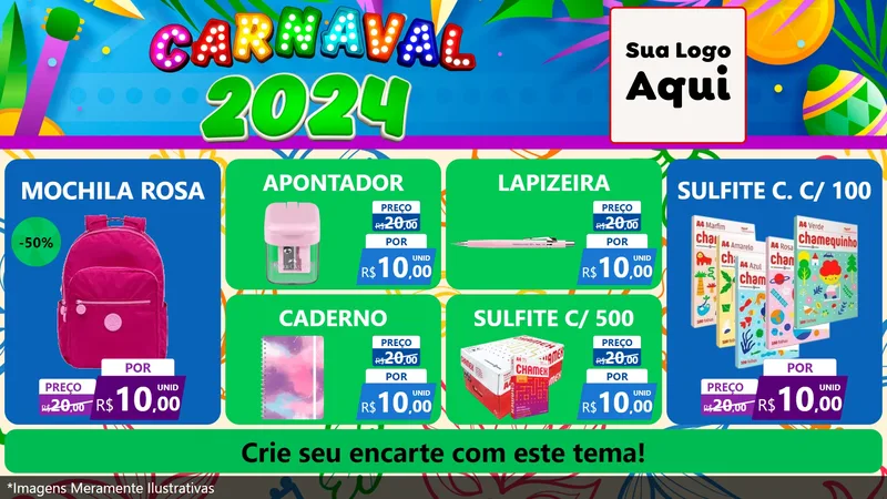 Modelo de TV para TV Horizontal com o tema Carnaval 2027 para Papelaria