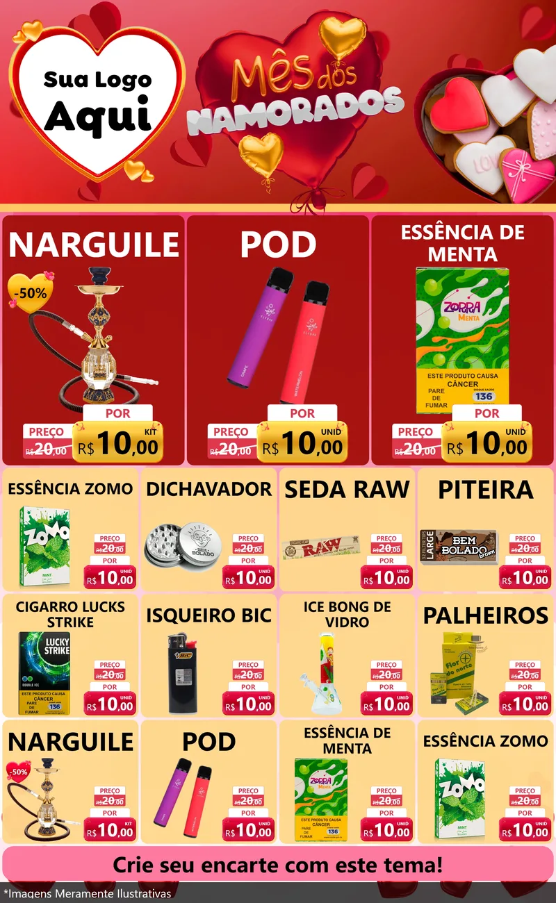 Modelo de Encarte para Encarte Grande com o tema Mês dos Namorados para Tabacaria