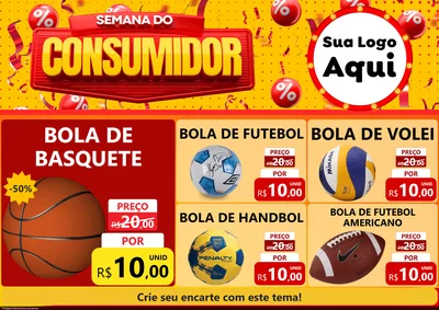 Modelo de Encarte para Encarte A4 Horizontal com o tema Semana do Consumidor para Artigos Esportivos
