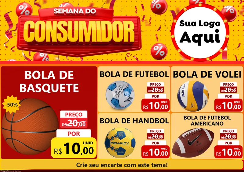 Modelo de Encarte para Encarte A4 Horizontal com o tema Semana do Consumidor para Artigos Esportivos
