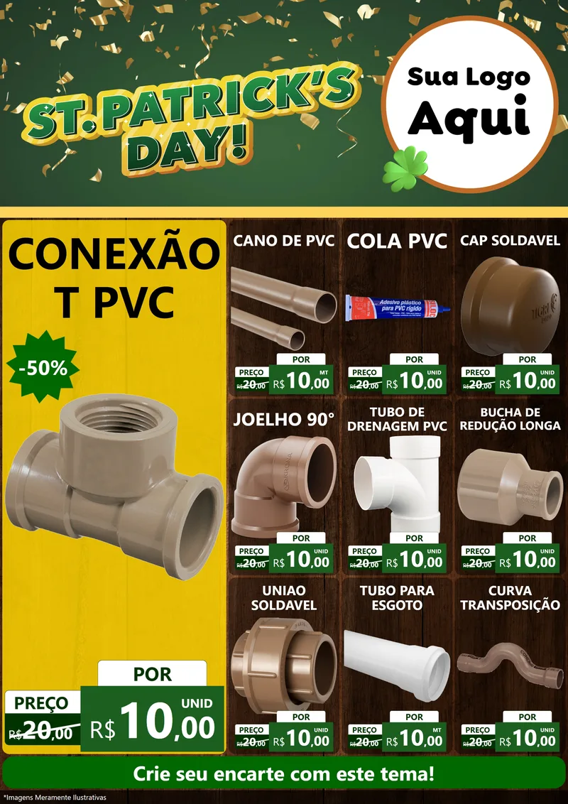 Modelo de Encarte para Encarte A4 Vertical com o tema St Patriks Day para Tubos e conexões