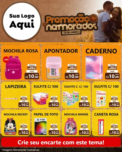 Modelo de Rede Social para Feed Instagram com o tema Promoção Namorados para Papelaria