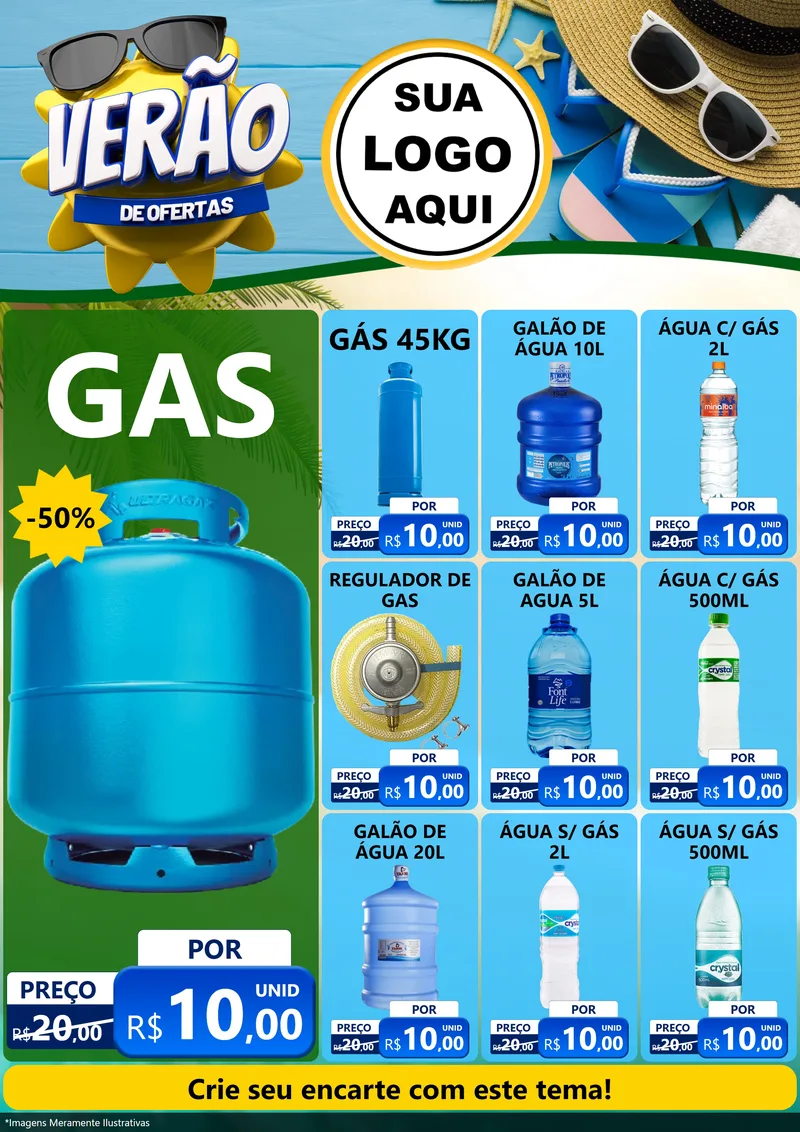 Modelo de Encarte para Encarte A4 Vertical com o tema Verão de Ofertas para Água e gás