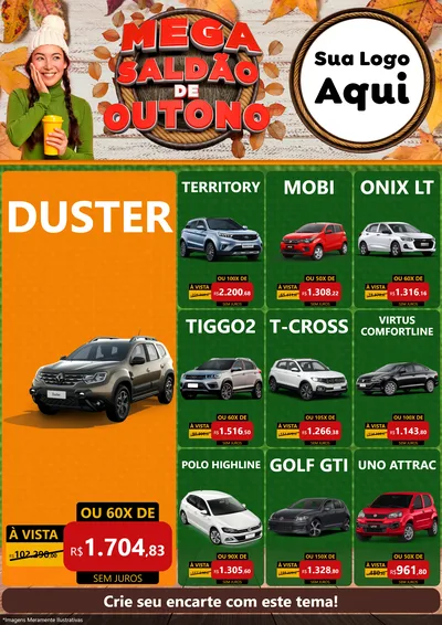 Modelo de Encarte para Encarte A4 Vertical com o tema Mega Saldão de Outono para Concessionaria de Carros