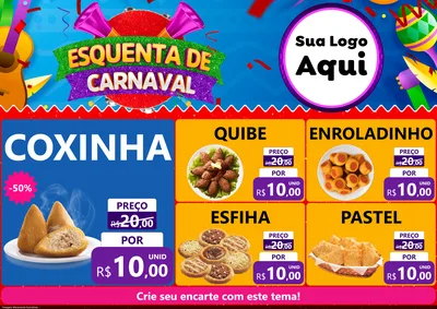 Modelo de Encarte para Encarte A4 Horizontal com o tema Esquenta de Carnaval para Salgadaria