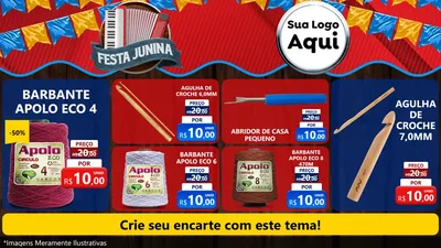 Modelo de TV para TV Horizontal com o tema Festa Junina para Armarinho e Aviamentos