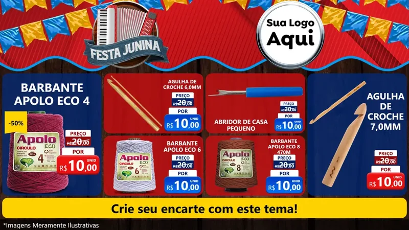 Modelo de TV para TV Horizontal com o tema Festa Junina para Armarinho e Aviamentos