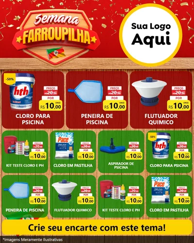 Modelo de Rede Social para Feed Instagram com o tema Semana Farroupilha para Produtos para Piscina