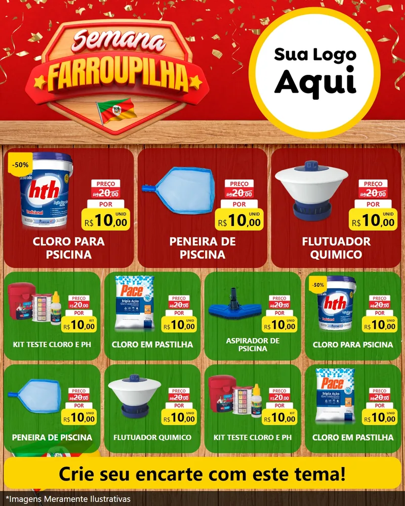Modelo de Rede Social para Feed Instagram com o tema Semana Farroupilha para Produtos para Piscina