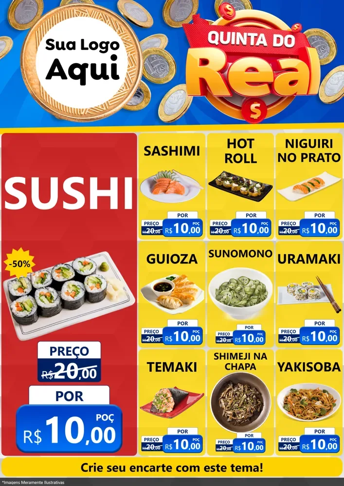 Modelo de Encarte para Encarte A4 Vertical com o tema Quinta do Real para Comida japonesa